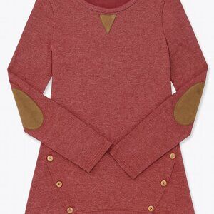 Spadehill Pullover Tunic Women Red w/ Brown Elbow Patches Button Trim Small-A219
